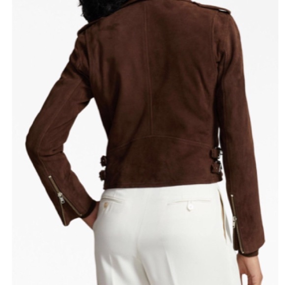 🆕 Ralph Lauren motto biker Brown suede jacket, in Box - Picture 3 of 11